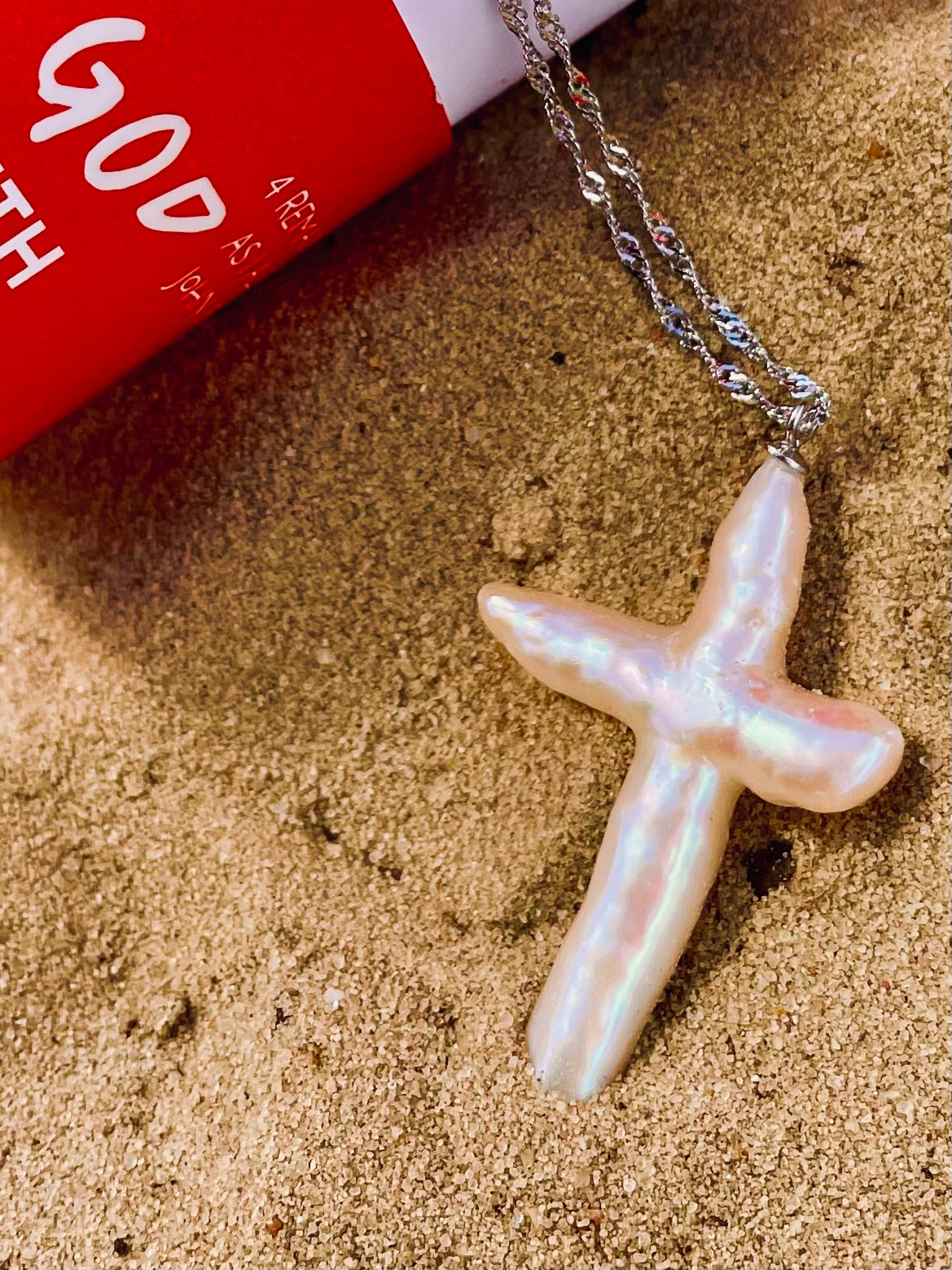 Handcrafted Pearl Cross Necklace